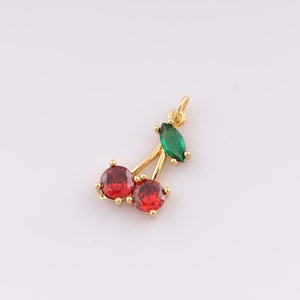 1 pcs Gold CZ Cherry Pendant,18K Gold Filled Fruit Charm Cherry Charms,DIY Bracelet Necklace Jewelry Making Findings Supply