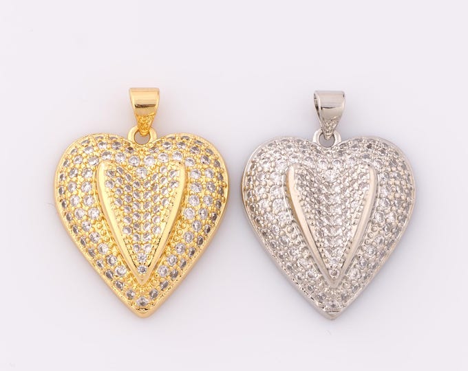1 pcs Gold CZ Heart Pendant,18K Gold Filled Heart Charm,Heart Charm DIY Bracelet Necklace Jewelry Making Findings Supply