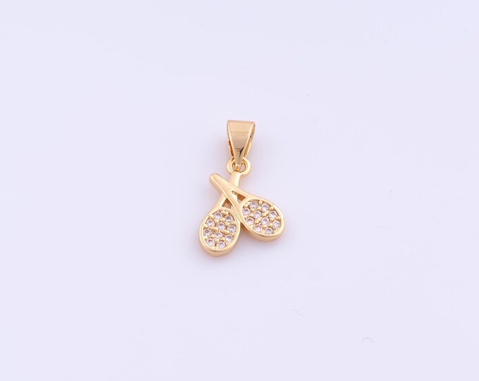 1 pcs Gold CZ Racket Pendant,18K Gold Filled Sports Charm,Racket Charms DIY Bracelet Necklace Jewelry Making Findings Supply