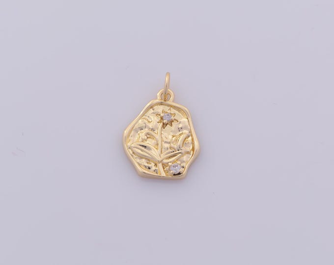 1 pcs Gold CZ Flower Pendant,18K Gold Filled Leaf Charm,Flower Charms DIY Bracelet Necklace Jewelry Making Findings Supply