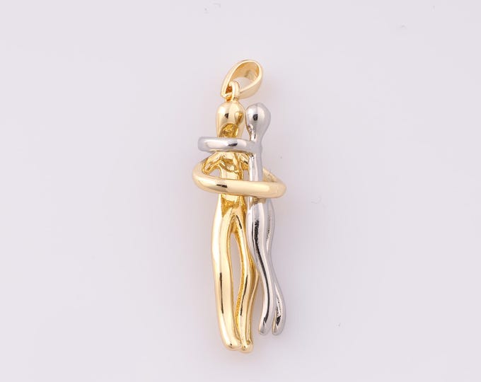 1 pcs Gold Embrace Pendant,18K Gold Filled Character Charm,Couple Charms,DIY Bracelet Necklace Jewelry Making Findings Supply