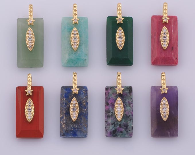 1 pcs Gold Natural Stone Pendant,18K Gold Filled Energy Stone Charm,CZ Gemstone Charms DIY Bracelet Necklace Jewelry Making Findings Supply