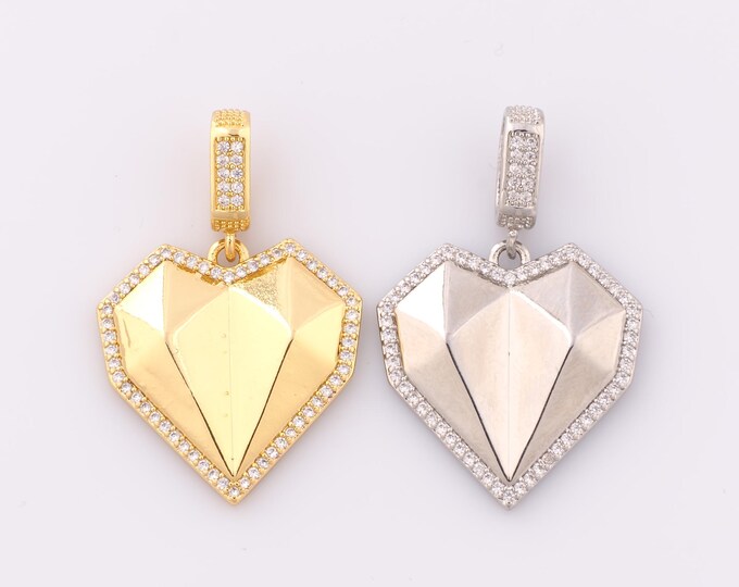 1 pcs Gold CZ Heart Pendant,18K Gold Filled Minimalist Charm,Diamond Charm DIY Bracelet Necklace Jewelry Making Findings Supply