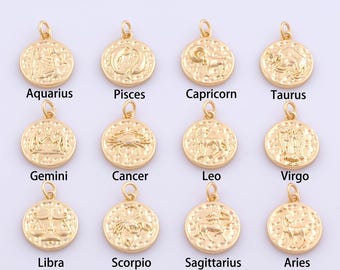 1 pcs Gold CZ Constellation Pendant,18K Gold Filled Horoscope Charm,Astrological Charms DIY Bracelet Necklace Jewelry Making Findings Supply
