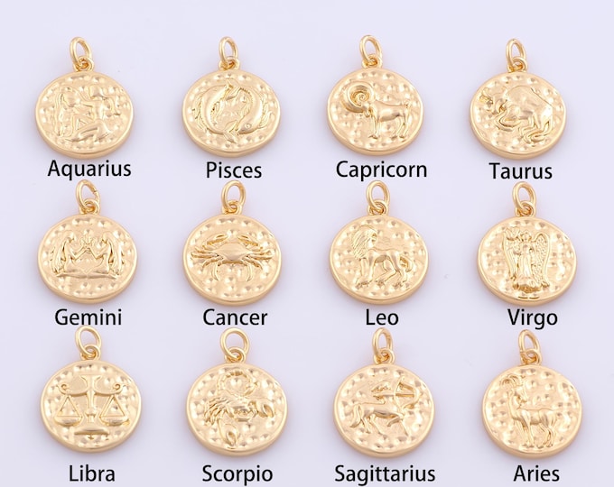 1 pcs Gold CZ Constellation Pendant,18K Gold Filled Horoscope Charm,Astrological Charms DIY Bracelet Necklace Jewelry Making Findings Supply