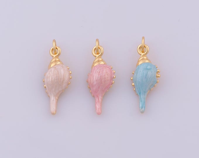 1 pcs Gold Enamel Conch Pendant,18K Gold Filled Conch Charm,Conch Charms DIY Bracelet Necklace Jewelry Making Findings Supply