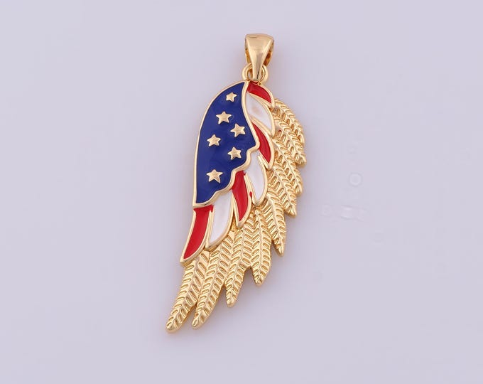 1 pcs Enamel American Flag Pendant,18K Gold Filled Angel Wings Charm,American Charms DIY Bracelet Necklace Jewelry Making Findings Supply