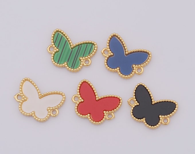 1 pcs Gold Butterfly Connector,18K Gold Filled Enamel Butterfly Connector DIY Bracelet Necklace Jewelry Making Findings Supply