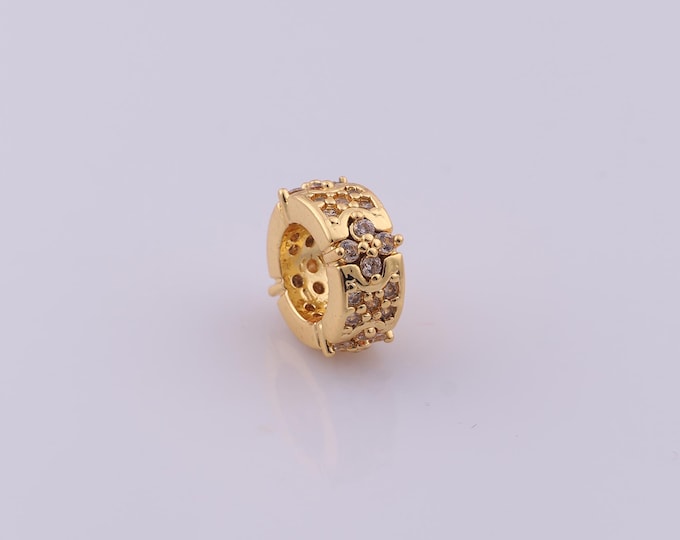 1 pcs 18K Gold Filled Round Tube Spacer Beads,CZ Large Hole Beads,Round Beads for DIY Jewelry Making Findings Supply