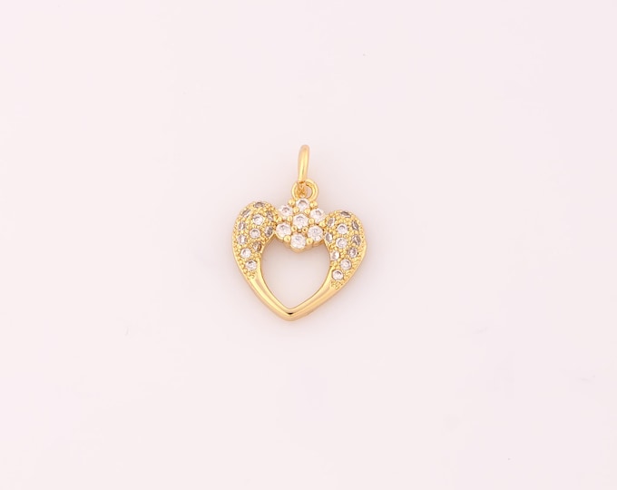 1 pcs Gold CZ Hollow Heart Pendant,18K Gold Filled Love Charm,Heart Charms DIY Bracelet Necklace Jewelry Making Findings Supply