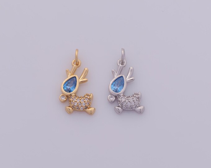 1 pcs Gold CZ Deer Pendant,18K Gold Filled Animal Charm,Elk Charms DIY Bracelet Necklace Jewelry Making Findings Supply
