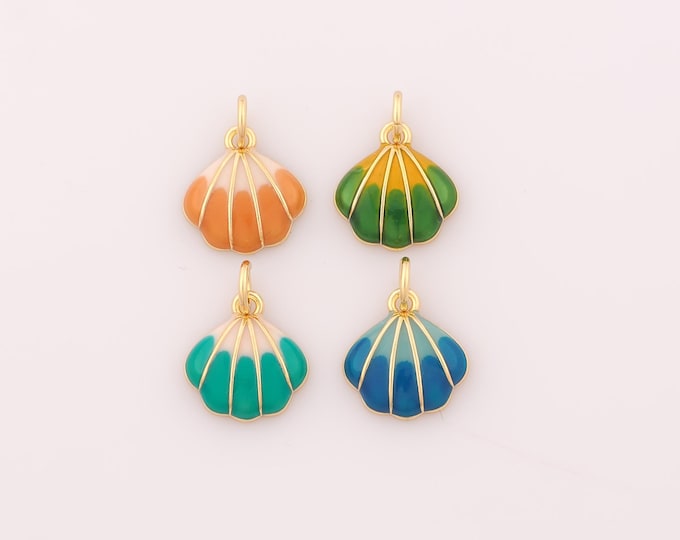 1 pcs Gold Enamel Shell Pendant,18K Gold Filled Oyster Charm,Shell Charms DIY Bracelet Necklace Jewelry Making Findings Supply