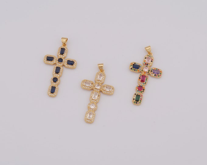 1 pcs Gold CZ Cross Pendant,18K Gold Filled Religion Charm,Christian Charm DIY Bracelet Necklace Jewelry Making Findings Supply