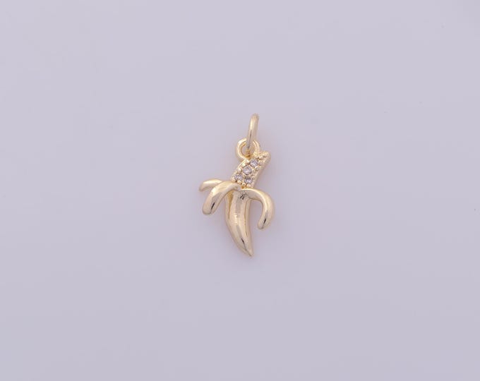 1 pcs Gold CZ Banana Pendant,18K Gold Filled Fruit Charm,Banana Charms DIY Bracelet Necklace Jewelry Making Findings Supply