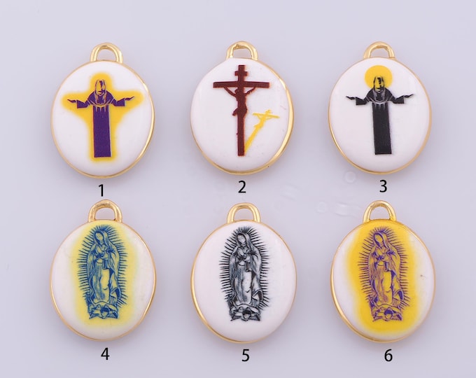 1 pcs Gold Enamel Jesus Pendant,18K Gold Filled Virgin Mary Charm,Cross Charms DIY Bracelet Necklace Jewelry Making Findings Supply