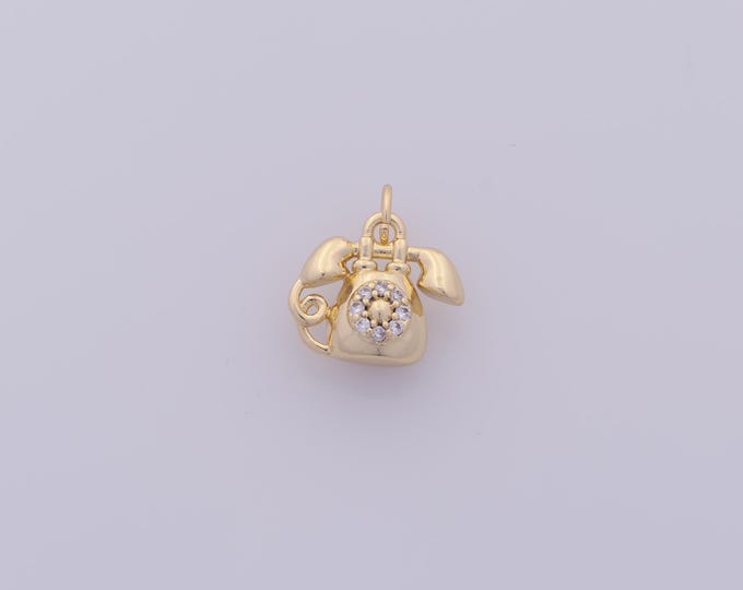 1 pcs Gold CZ Telephone Pendant,18K Gold Filled Telephone Charm,Telephone Charms DIY Bracelet Necklace Jewelry Making Findings Supply