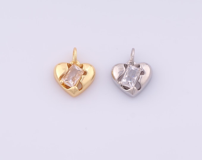 1 pcs Gold CZ Heart Pendant,18K Gold Filled Love Charm,Heart Charms DIY Bracelet Necklace Jewelry Making Findings Supply