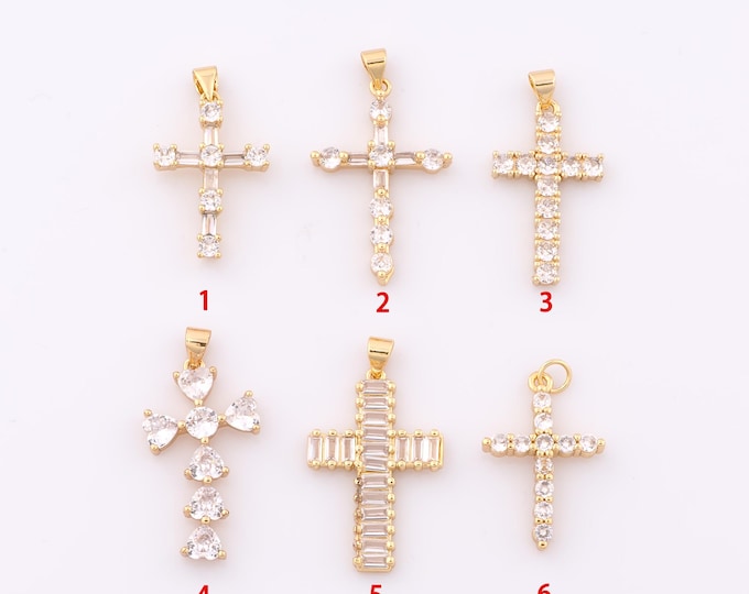 1 pcs Gold Cross Pendant,18K Gold Filled Religion Charm,CZ Christian Charm DIY Bracelet Necklace Jewelry Making Findings Supply