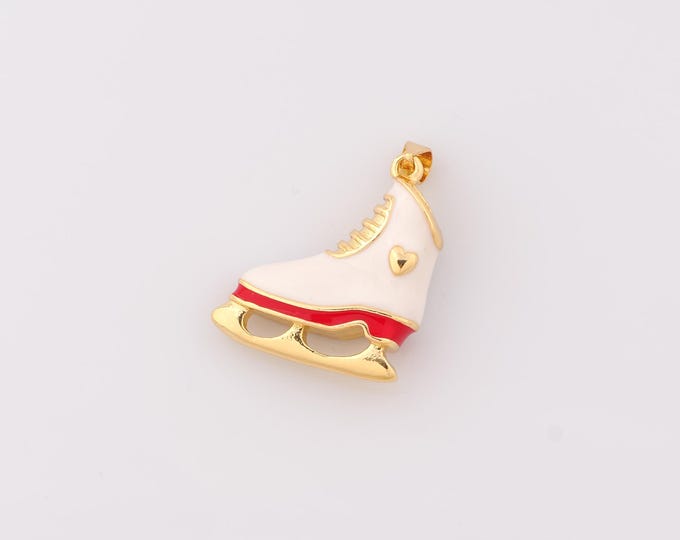 1 pcs Gold Enamel Skate Shoe Pendant,18K Gold Filled Heart Charm,Skate Shoe Charms DIY Bracelet Necklace Jewelry Making Findings Supply