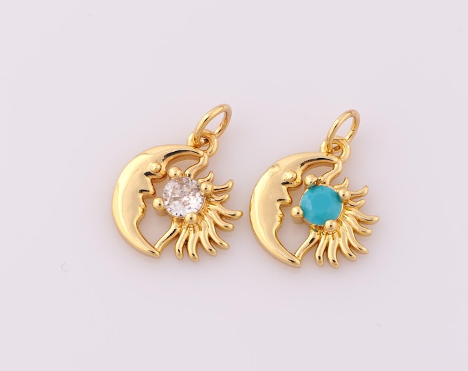 1 pcs Gold Sun Pendant,18K Gold Filled Moon Charm,Sun Charm DIY Bracelet Necklace Jewelry Making Findings Supply