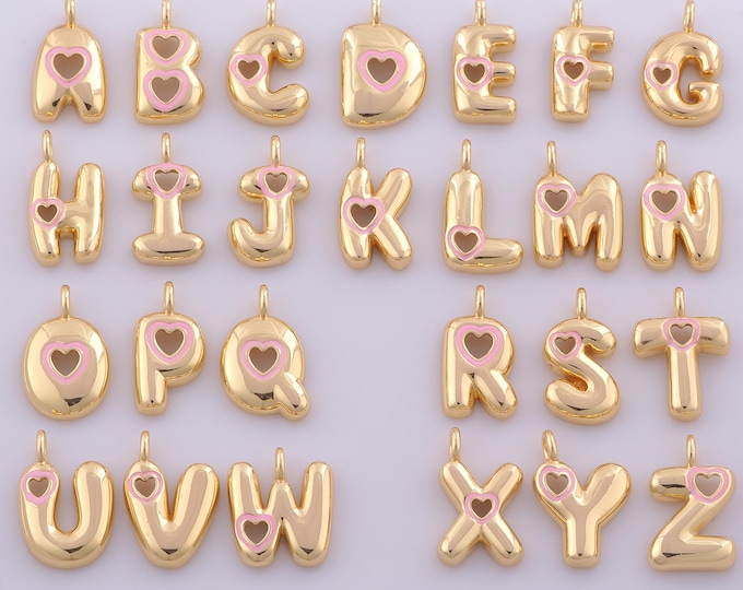 1 pcs Gold Enamel Letter Pendant,18K Gold Filled Initial Charm,Heart Letter Charm DIY Bracelet Necklace Jewelry Making Findings Supply