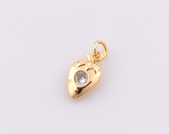 1 pcs Gold CZ Strawberry Pendant,18K Gold Filled Fruit Charm,Strawberry Charms,DIY Bracelet Necklace Jewelry Making Findings Supply