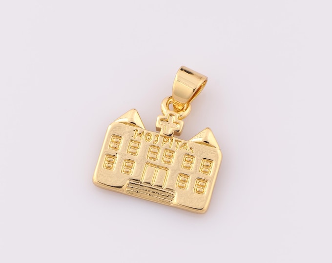 1 pcs Gold Hospital Pendant,18K Gold Filled Hospital Charm,Hospital Charm DIY Bracelet Necklace Jewelry Making Findings Supply