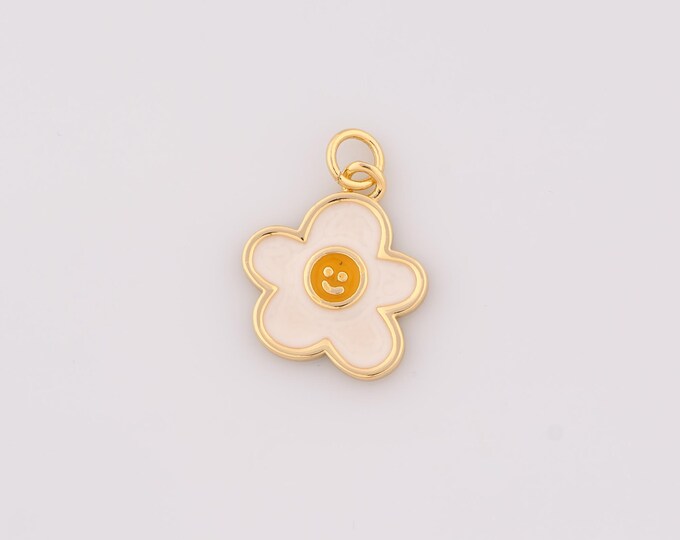 1 pcs Gold Enamel Flower Pendant,18K Gold Filled Flower Charm Flower Charms,DIY Bracelet Necklace Jewelry Making Findings Supply