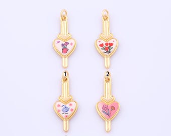 1 pcs Gold Enamel Heart Pendant,18K Gold Filled Vase Charm,Flower Swan Charms DIY Bracelet Necklace Jewelry Making Findings Supply