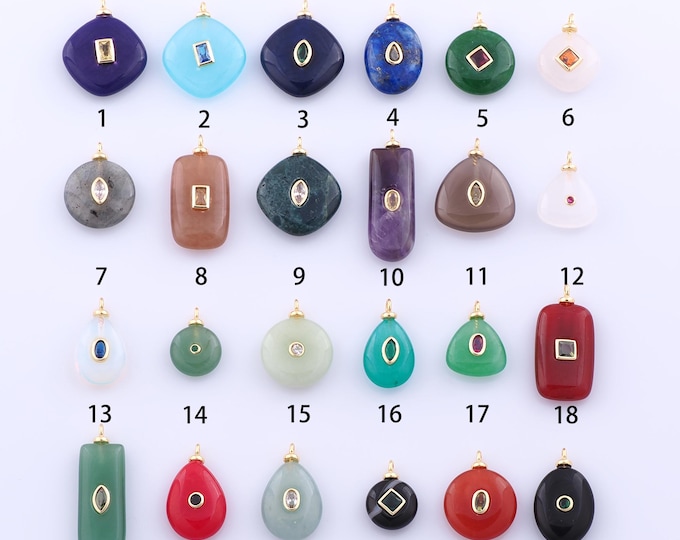 1 pcs Gold Energy Stone Pendant,18K Gold Filled Natural Stone Charm,Stone Charms DIY Bracelet Necklace Jewelry Making Findings Supply