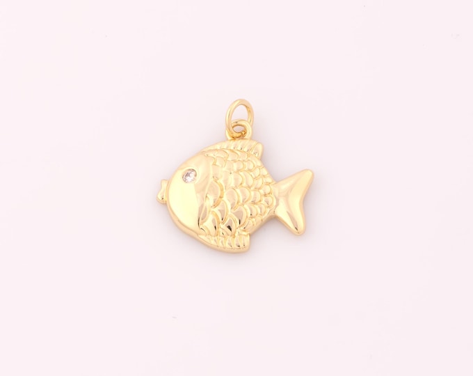 1 pcs Gold CZ Fish Pendant,18K Gold Filled Marine Life Charm,Fish Charms DIY Bracelet Necklace Jewelry Making Findings Supply