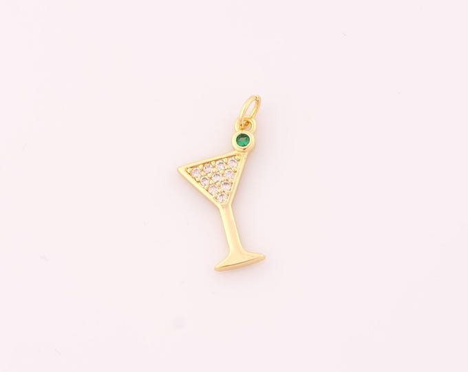 1 pcs Gold Goblet Pendant,18K Gold Filled Wine Glass Charm,CZ Goblet Charms DIY Bracelet Necklace Jewelry Making Findings Supply