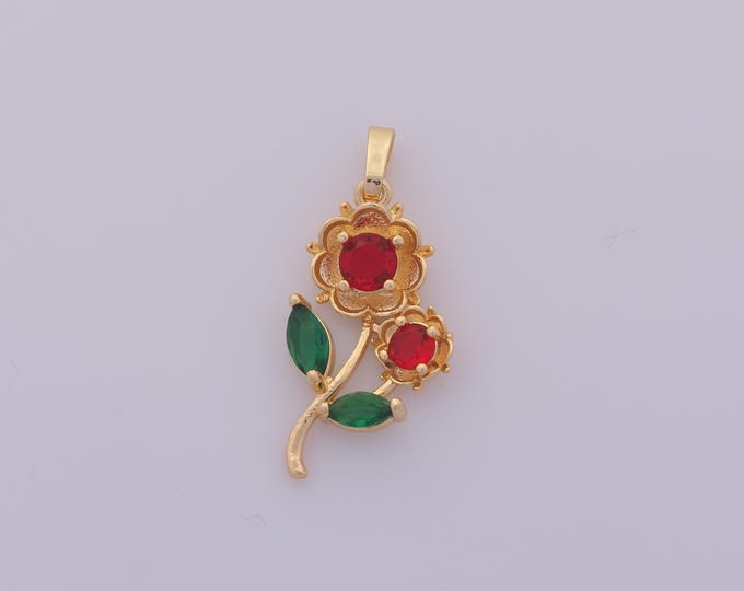 1 pcs Gold CZ Flower Pendant,18K Gold Filled Flower Charm,Flower Charms DIY Bracelet Necklace Jewelry Making Findings Supply