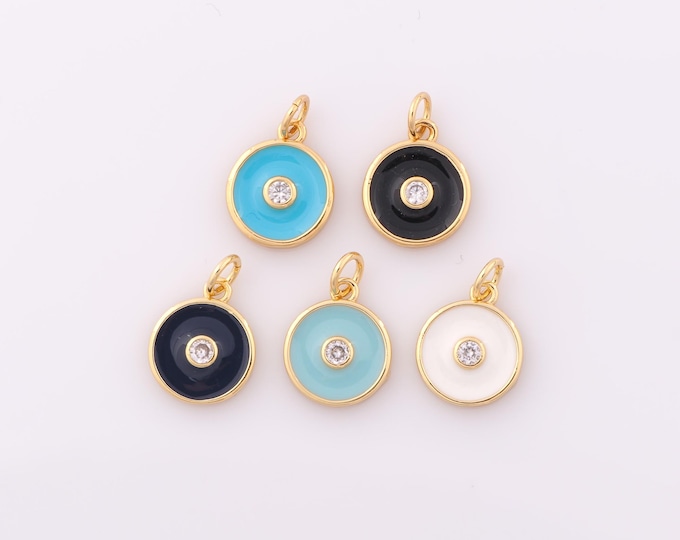 1 pcs Gold CZ Round Pendant,18K Gold Filled Round Charm,Round Charm DIY Bracelet Necklace Jewelry Making Findings Supply