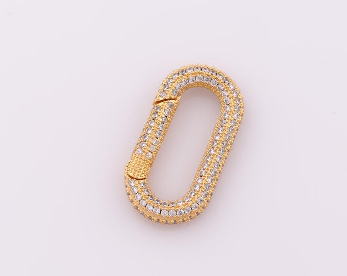 1 pcs Gold CZ Oval Clasp,18K Gold Filled Push Door Clasp,Snap Clasp for DIY Bracelet Necklace Jewelry Making Findings Supply