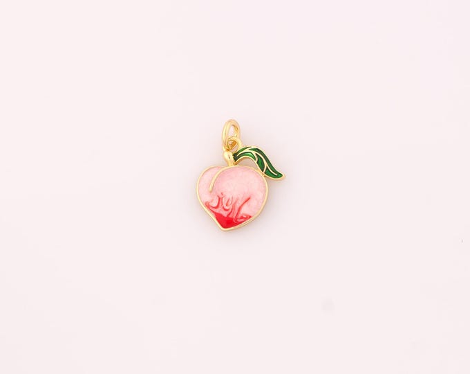 1 pcs Gold Enamel Peach Pendant,18K Gold Filled Fruit Charm,Peach Charms DIY Bracelet Necklace Jewelry Making Findings Supply
