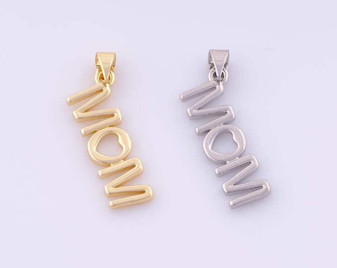 1 pcs Gold MOM Pendant,18K Gold Filled Heart Charm,Letter Charms DIY Bracelet Necklace Jewelry Making Findings Supply