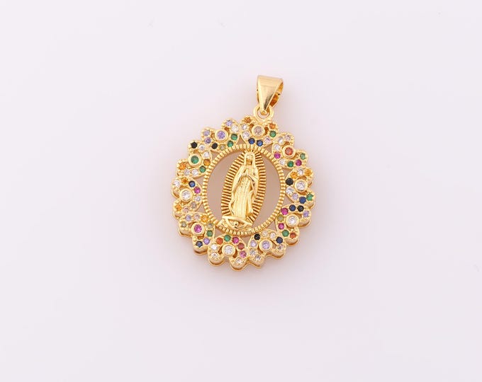 1 pcs Gold CZ Virgin Mary Pendant,18K Gold Filled Religion Charm,Catholic Charm DIY Bracelet Necklace Jewelry Making Findings Supply
