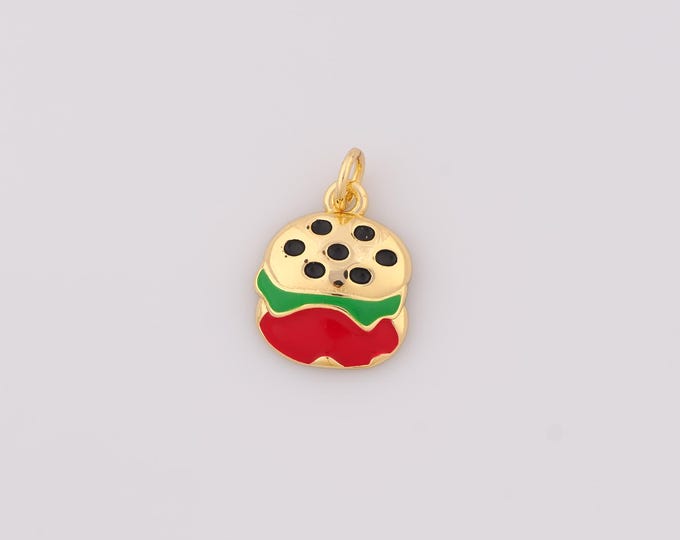 1 pcs Gold Enamel Hamburger Pendant,18K Gold Filled Hamburger Charm Hamburger Charms,DIY Bracelet Necklace Jewelry Making Findings Supply