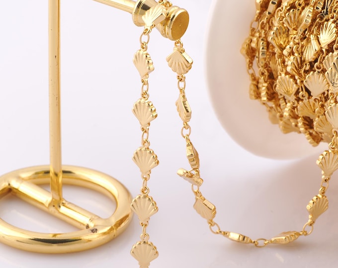 1 Meter Gold Shell Chain, 18K Gold Filled Semi Finished Chain, Specialty Chains, DIY Jewelry Making Supplies