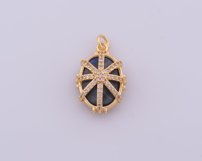1 pcs Gold CZ Natural Stone Pendant,18K Gold Filled Oval Charm,Energy Stone Charms DIY Bracelet Necklace Jewelry Making Findings Supply