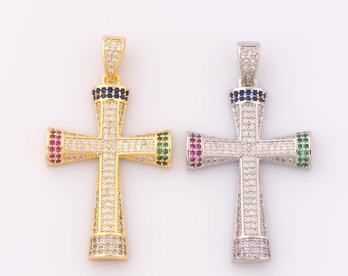 1 pcs Gold CZ Cross Pendant,18K Gold Filled Religious Charm,Christian Charm DIY Bracelet Necklace Jewelry Making Findings Supply