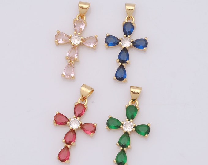 1 pcs Gold Religion Pendant,18K Gold Filled CZ Christian Charm,Cross Charm DIY Bracelet Necklace Jewelry Making Findings Supply