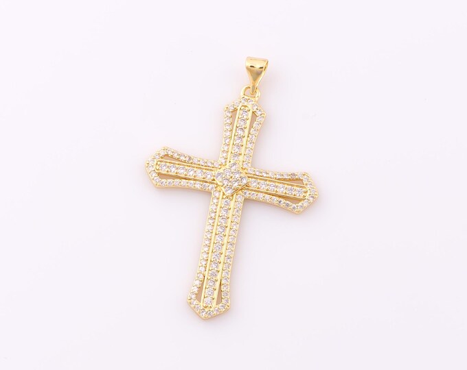 1 pcs Gold CZ Cross Pendant,18K Gold Filled Religion Charm,Christian Charm DIY Bracelet Necklace Jewelry Making Findings Supply