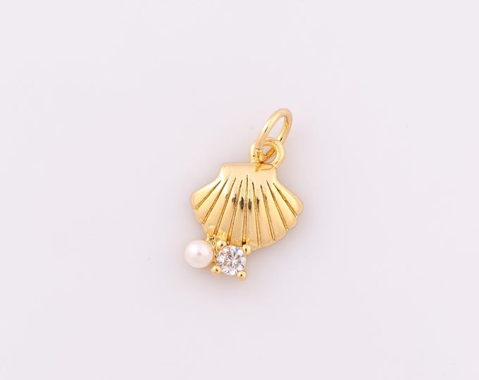 1 pcs Gold CZ Shell Pendant,18K Gold Filled Pearl Charm,Shell Charms,DIY Bracelet Necklace Jewelry Making Findings Supply