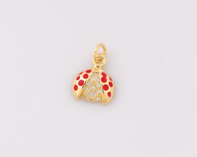 1 pcs Gold CZ Ladybug Pendant,18K Gold Filled Insect Charm,Ladybug Charms,DIY Bracelet Necklace Jewelry Making Findings Supply
