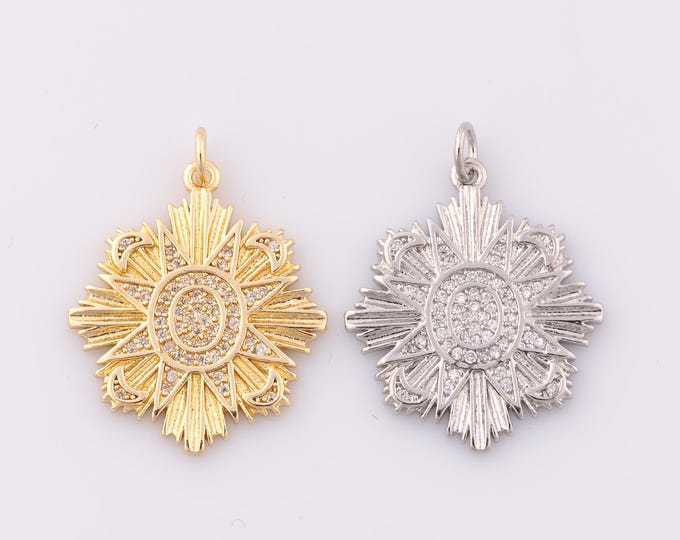 1 pcs Gold CZ Sun Pendant,18K Gold Filled Flower Charm,Moon Charm DIY Bracelet Necklace Jewelry Making Findings Supply