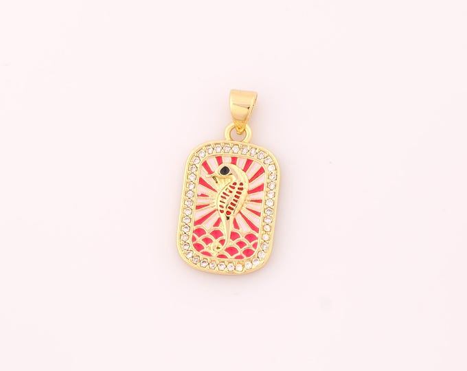 1 pcs Gold Enamel Seahorse Pendant,18K Gold Filled Seahorse Charm,CZ Seahorse Charms DIY Bracelet Necklace Jewelry Making Findings Supply
