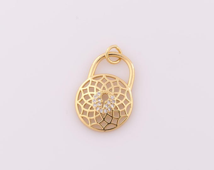 1 pcs Gold CZ Flower Pendant,18K Gold Filled Lock Charm,Flower Charm DIY Bracelet Necklace Jewelry Making Findings Supply