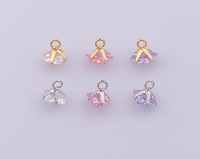 1 pcs Gold CZ Square Pendant,18K Gold Filled Square Charm,Square Charms DIY Bracelet Necklace Jewelry Making Findings Supply